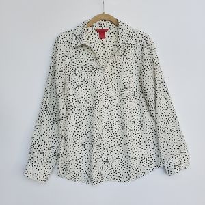 B&W Polka Dot Random Pattern Button up Dress Shirt Size M EUC!